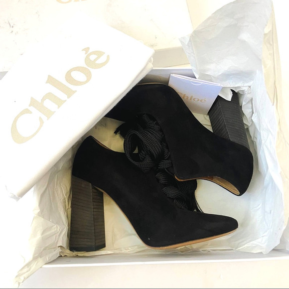 Chloe Short Ankle Bootie Harper Black Suede Size 36 - Picture 10 of 14